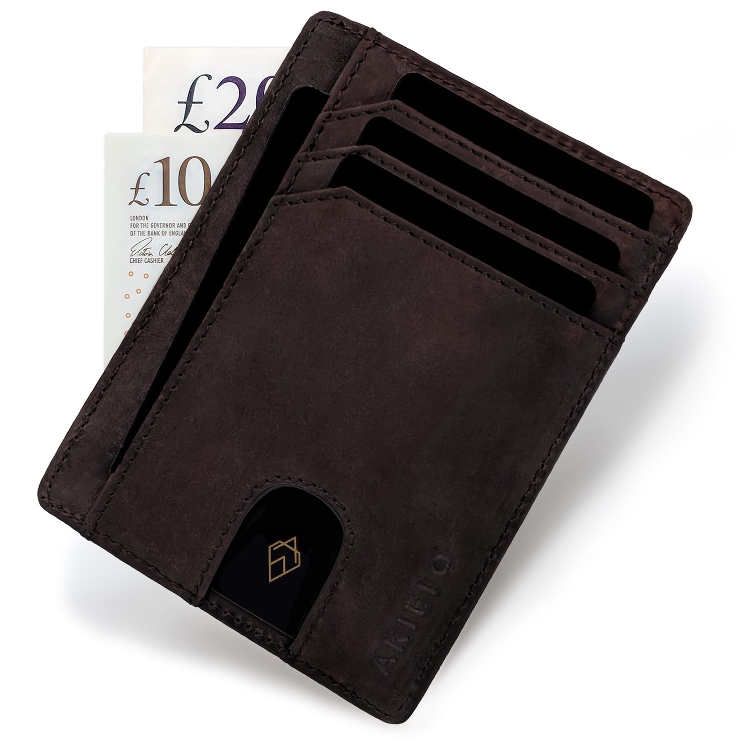 Brown RFID blocking credit card holder wallet minimalist card wallet