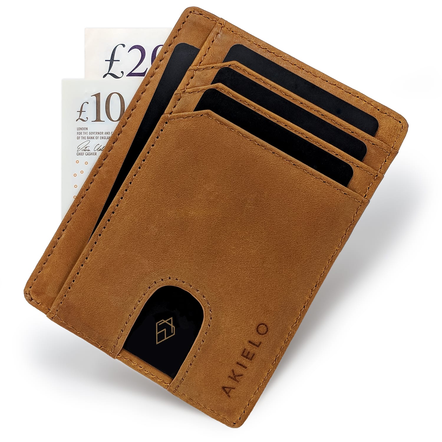 Tan RFID blocking credit card holder wallet minimalist card wallet