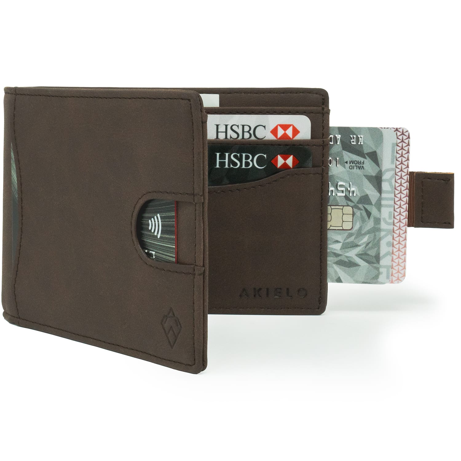 Brown Bifold Mens Wallet Card Wallet Holder with pull tab