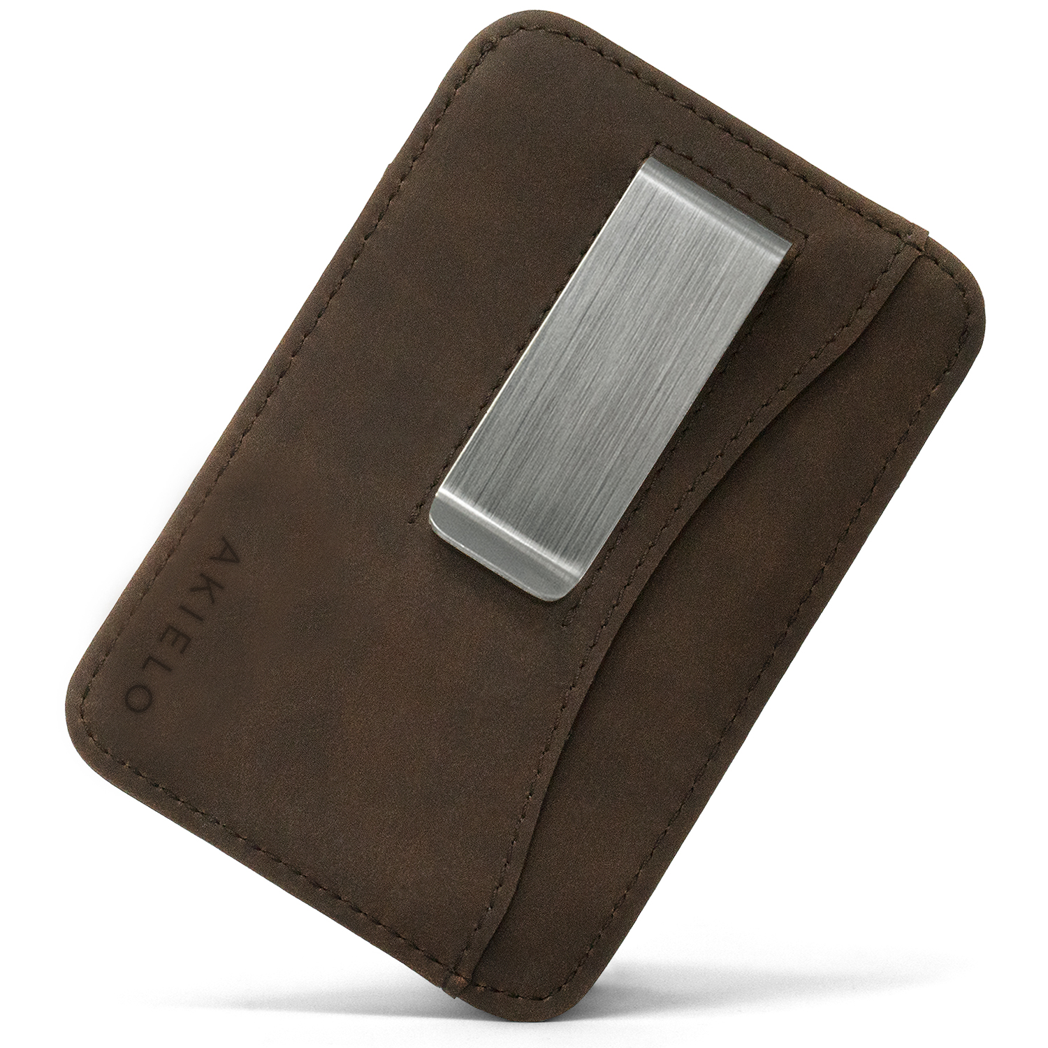 Brown RFID blocking credit card holder wallet with Money Clip