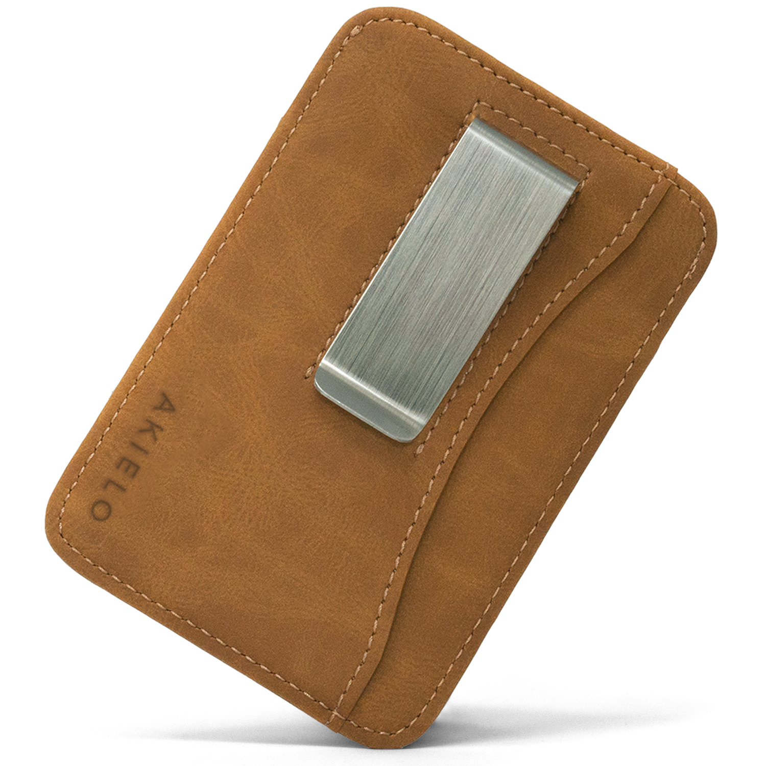Tan RFID blocking credit card holder wallet with Money Clip