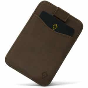 Brown RFID blocking credit card holder wallet with Pull Tab