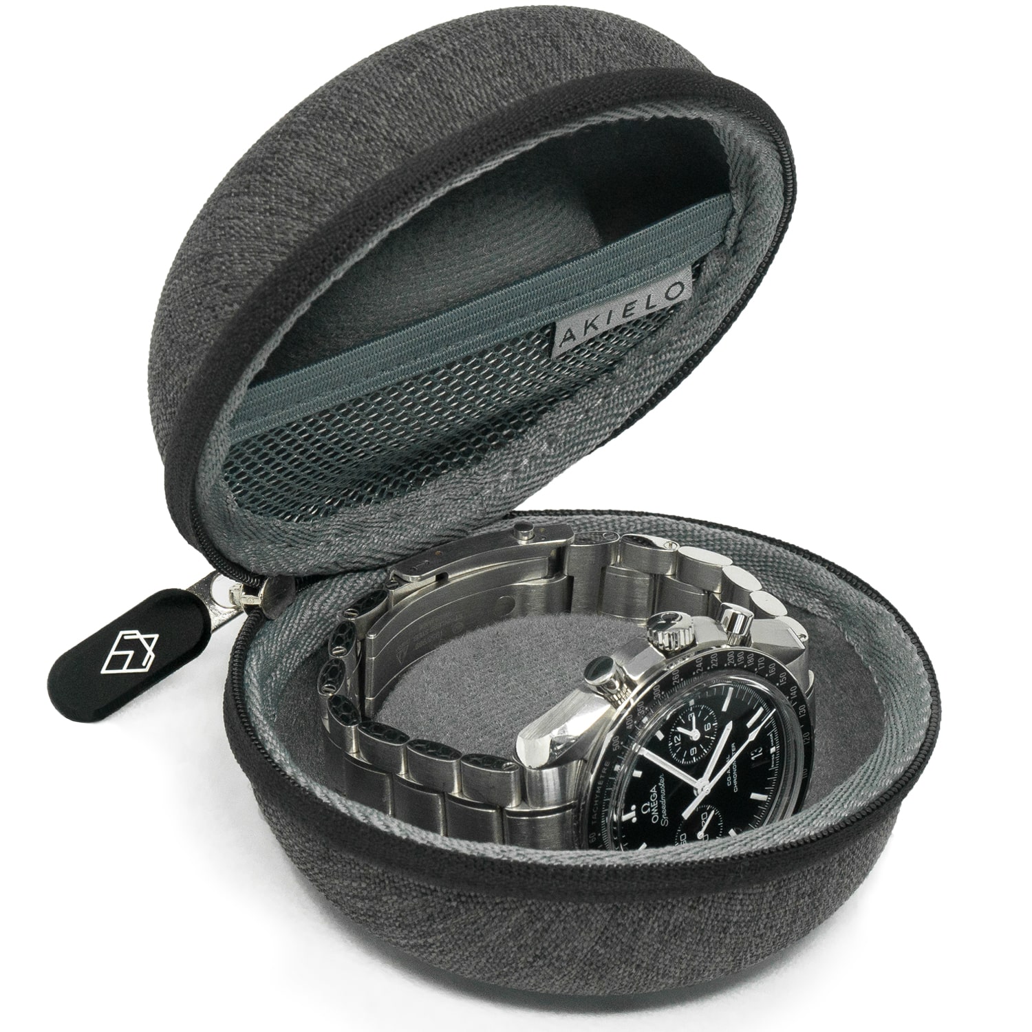 charcoal travel watch case box with polishing cloth